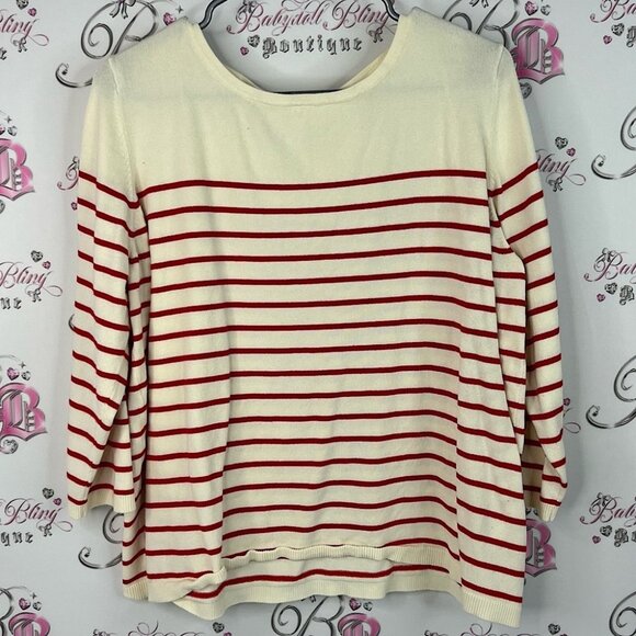 H&M sweater long sleeves stripes nautical Red and White Striped Blouse - Picture 1 of 7